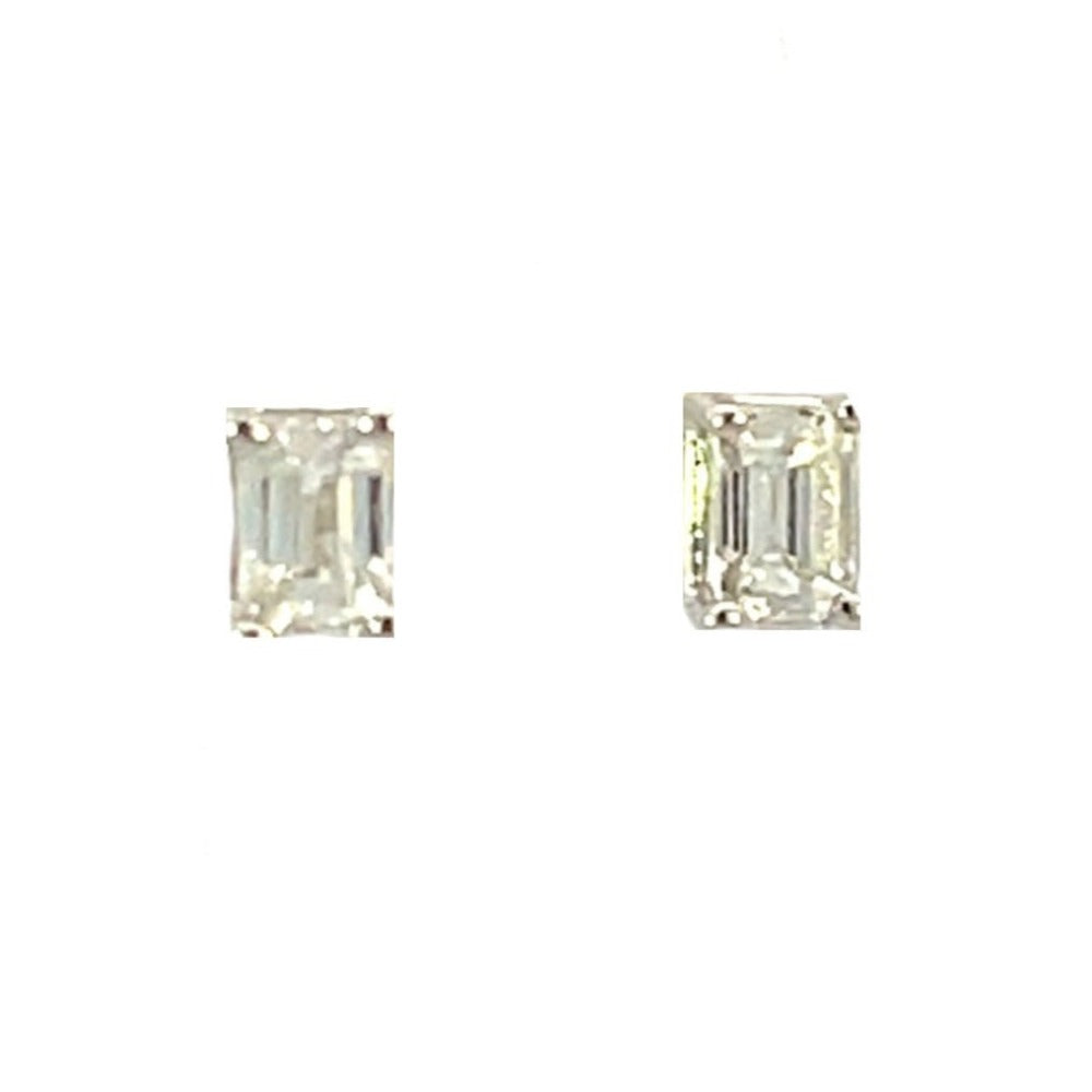14KW Emerald Cut Diamonds Stud Earrings 1/4 CTW