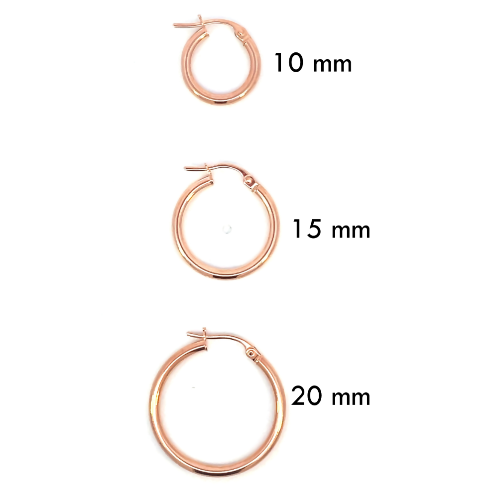 View of all three hoop sizes to show the difference between the sizes. Shows sizes in descending order.