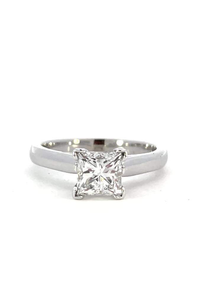 front view of 1.56ct princess cut diamond solitaire engagement ring.