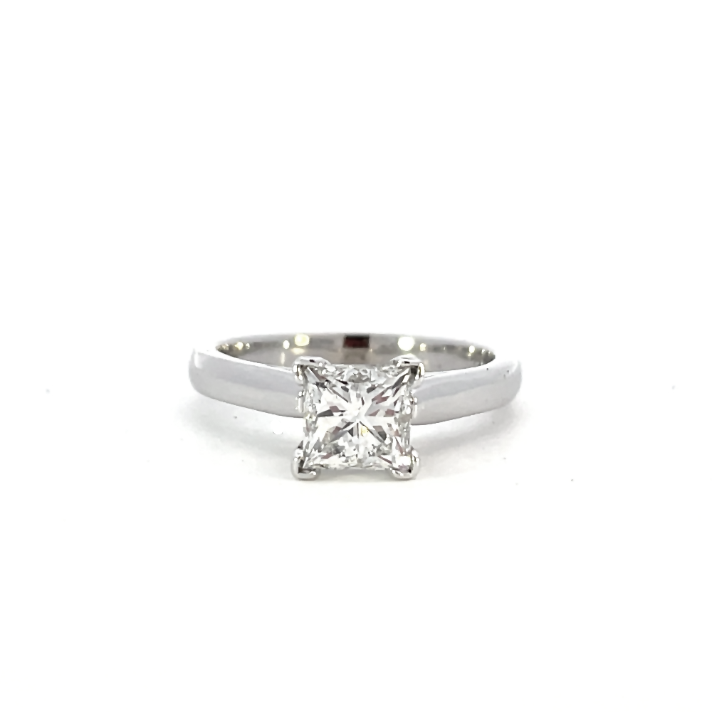 front view of 1.56ct princess cut diamond solitaire engagement ring.