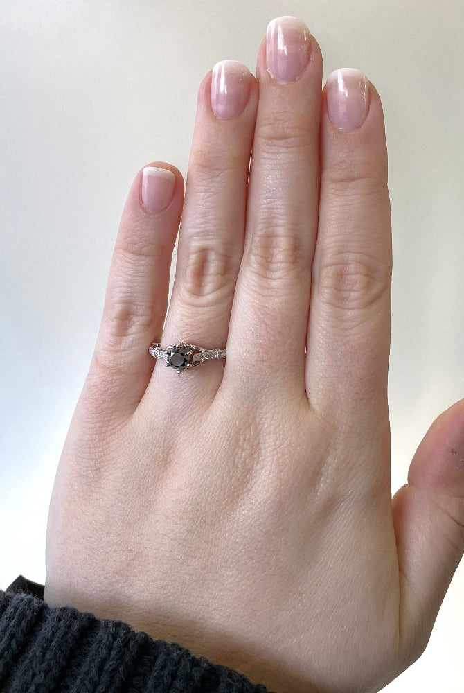 14kw Black Diamond engagement ring on model