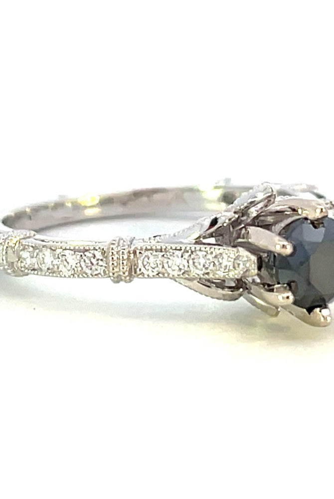 14KW Black Diamond Engagement Ring side 1