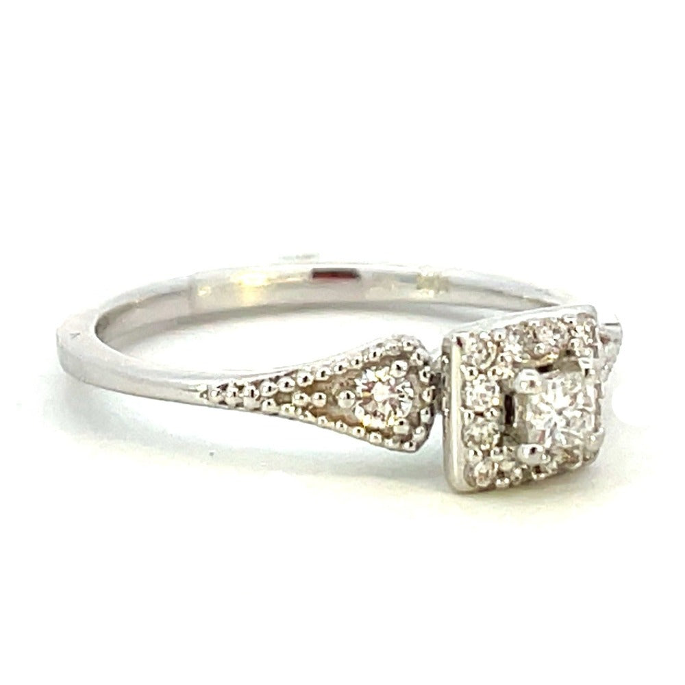 10KW White Gold Princess Diamond Engagement Ring with Square Halo 1/4 CTW side 1
