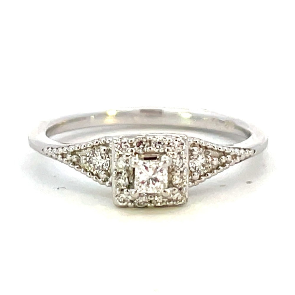 10KW White Gold Princess Diamond Engagement Ring with Square Halo 1/4 CTW
