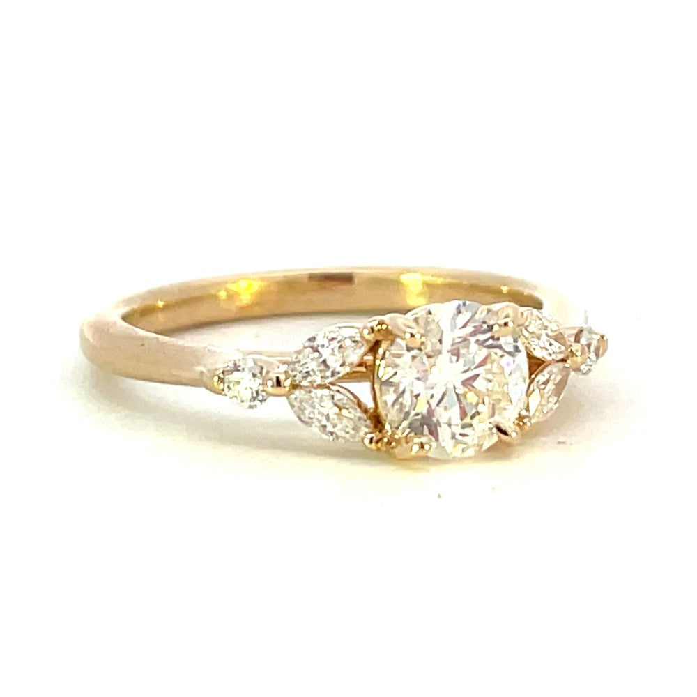 14K Yellow Gold Round and Marquise Diamond Engagement Ring .91 CTW side 1