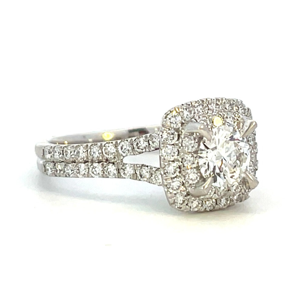 1.15 CTW Lab Grown Diamond Ring with Square Shaped Double Halo and Split Shank side 1