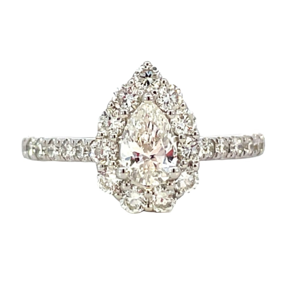 14KW Pear Shaped Lab Grown Diamond Ring with Halo 1.03 CTW