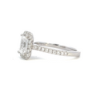 side profile view of emerald cut lab grown diamond engagement ring.