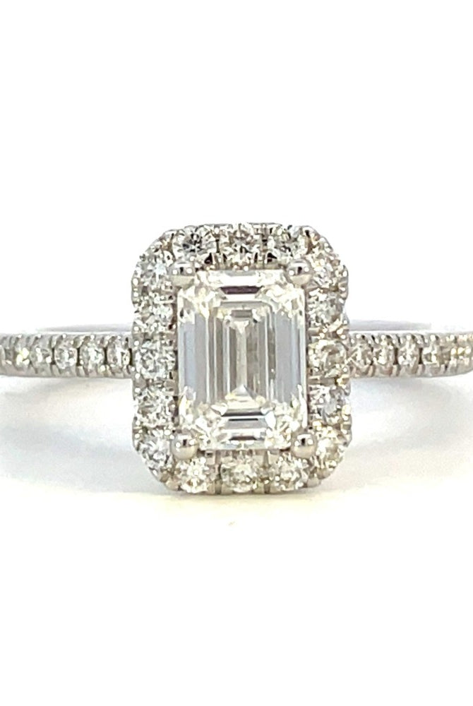 1.51 CTW Emerald Cut Lab Grown Diamond Engagement Ring with Halo