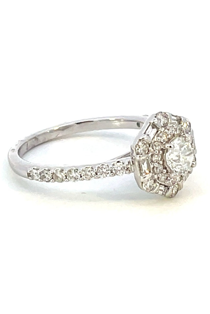 14K White Gold Round Center Diamond Halo Style Engagement Ring 1CTW side 1