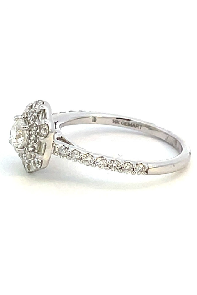 14K White Gold Round Center Diamond Halo Style Engagement Ring 1CTW side 2