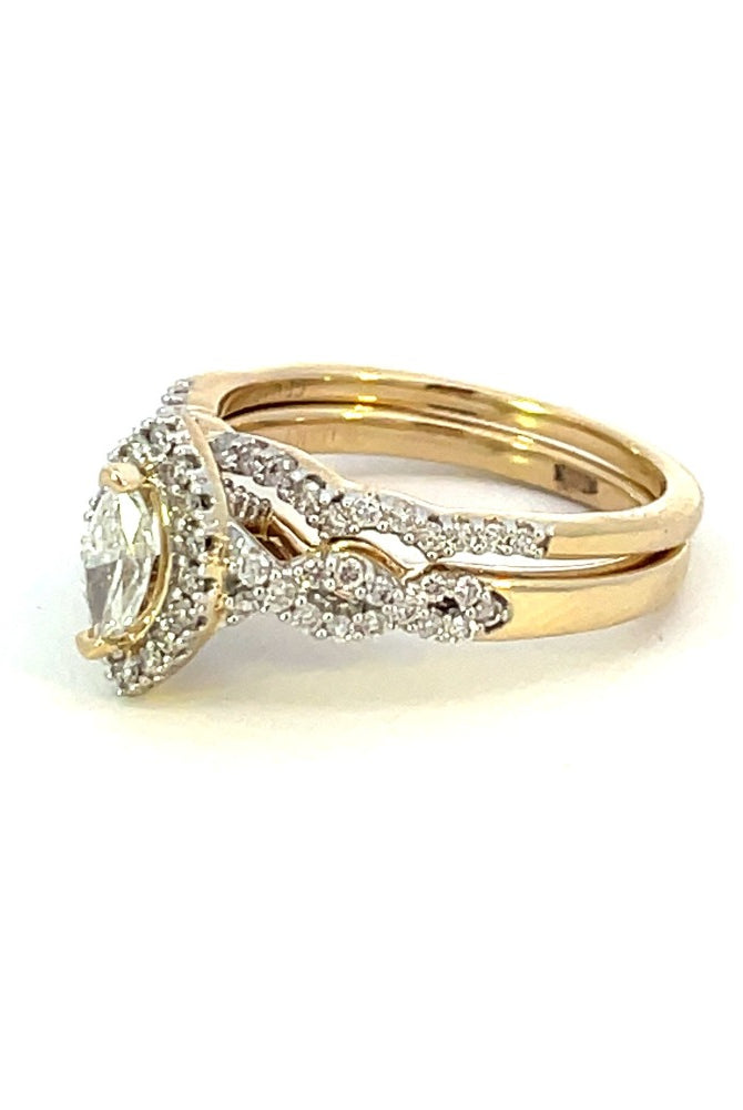 14KY Criss-Cross Style Engagement Ring with matching band side 1