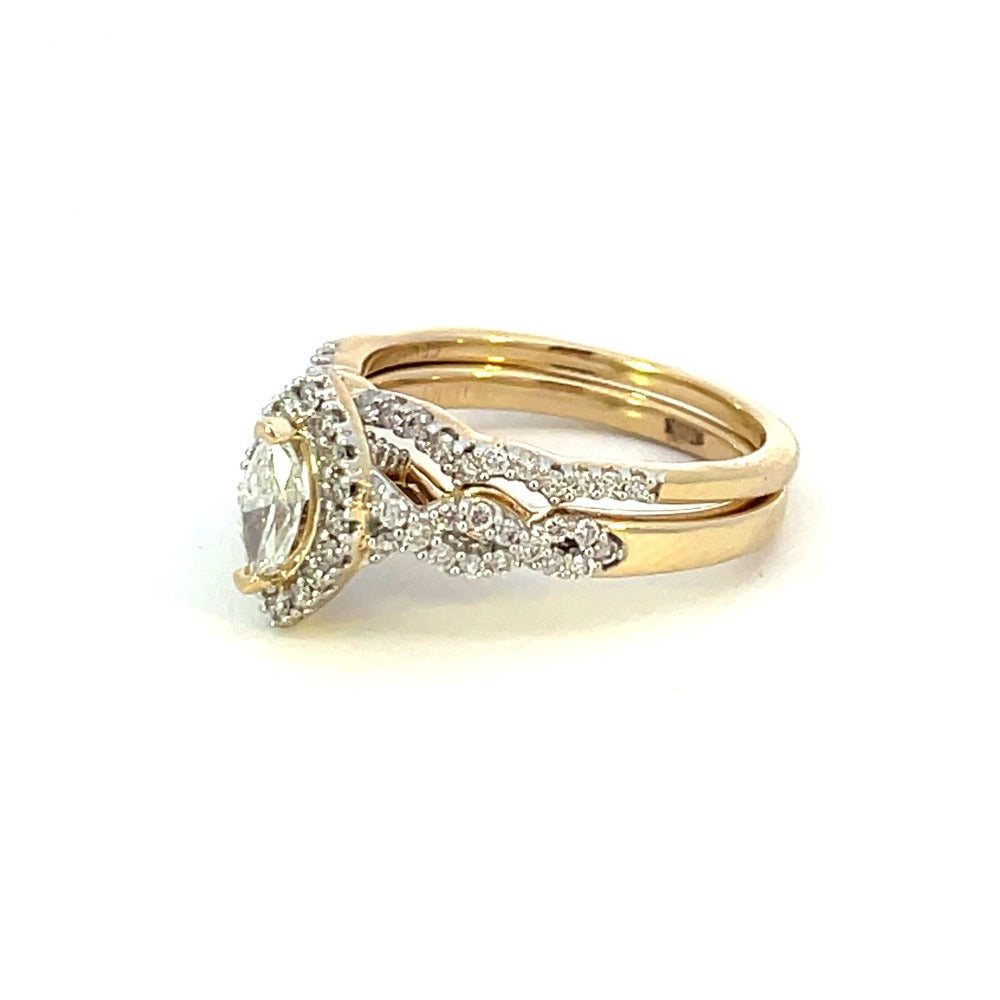 14KY Criss-Cross Style Engagement Ring with matching band side 1