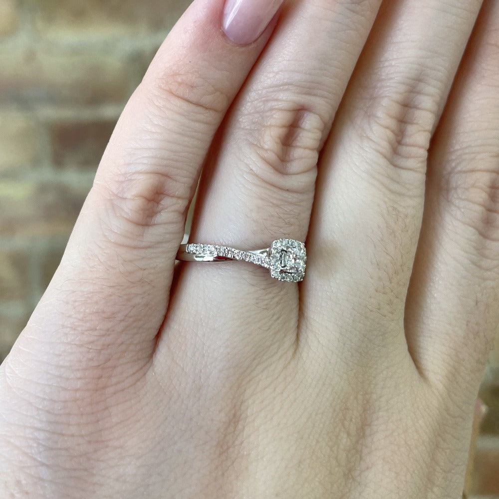 view of side of ring on models hand