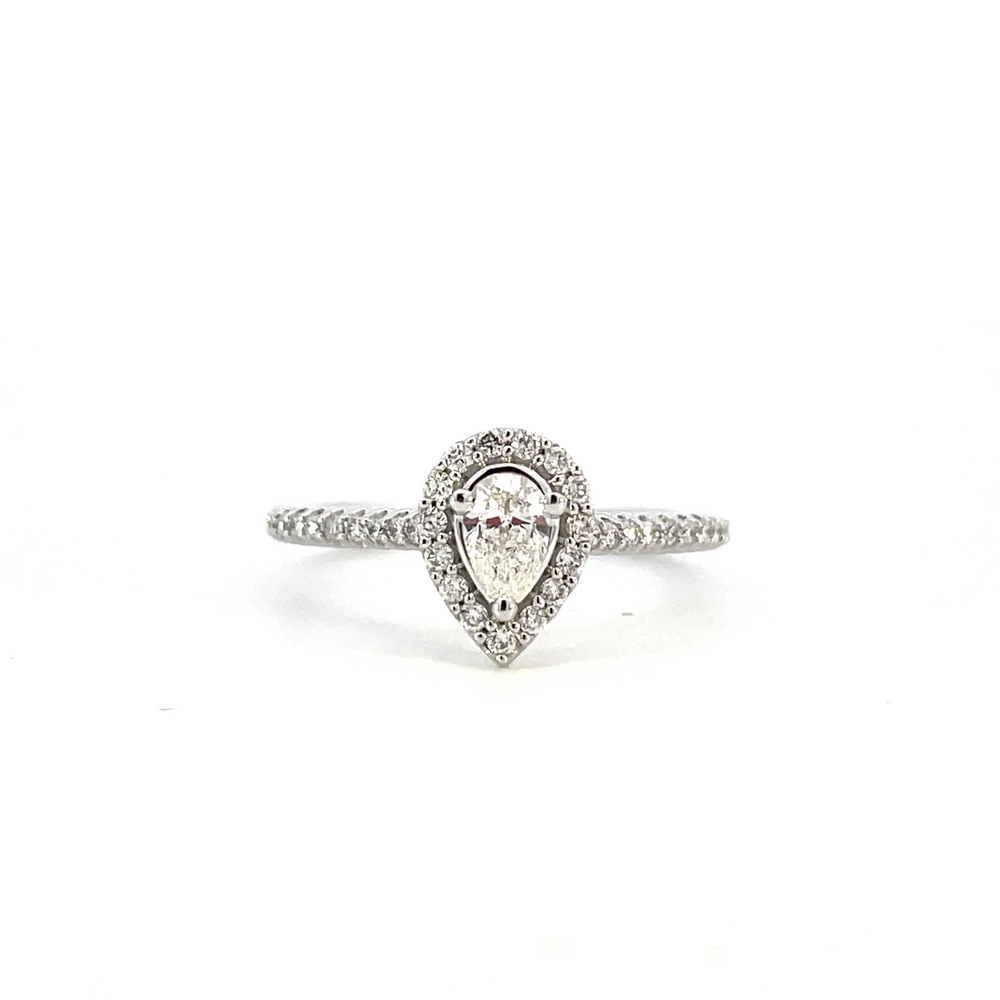 14KW Pear Shaped Diamond Ring with Halo 1/2 CTW