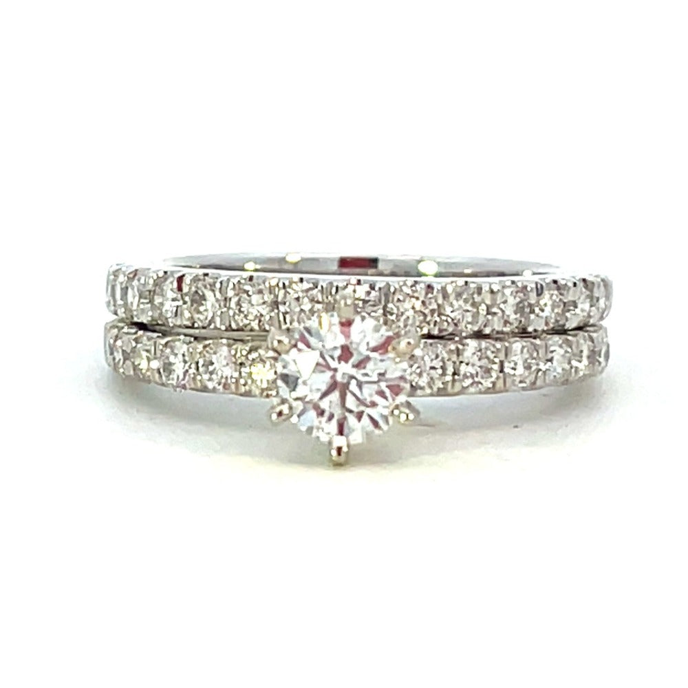 14K White Gold Diamond Wedding Band with Matching Engagement Ring