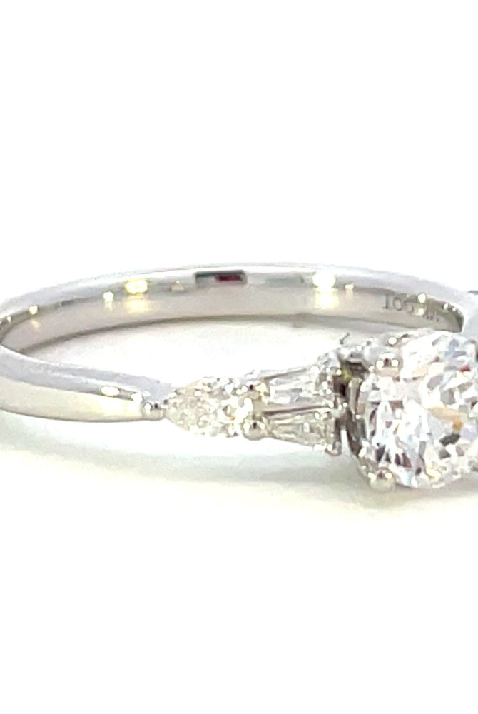 Semi-Set 14KW SallyK Engagement Ring with Baguette and Pear Shaped Diamond Accents 1/5 CTW side 1