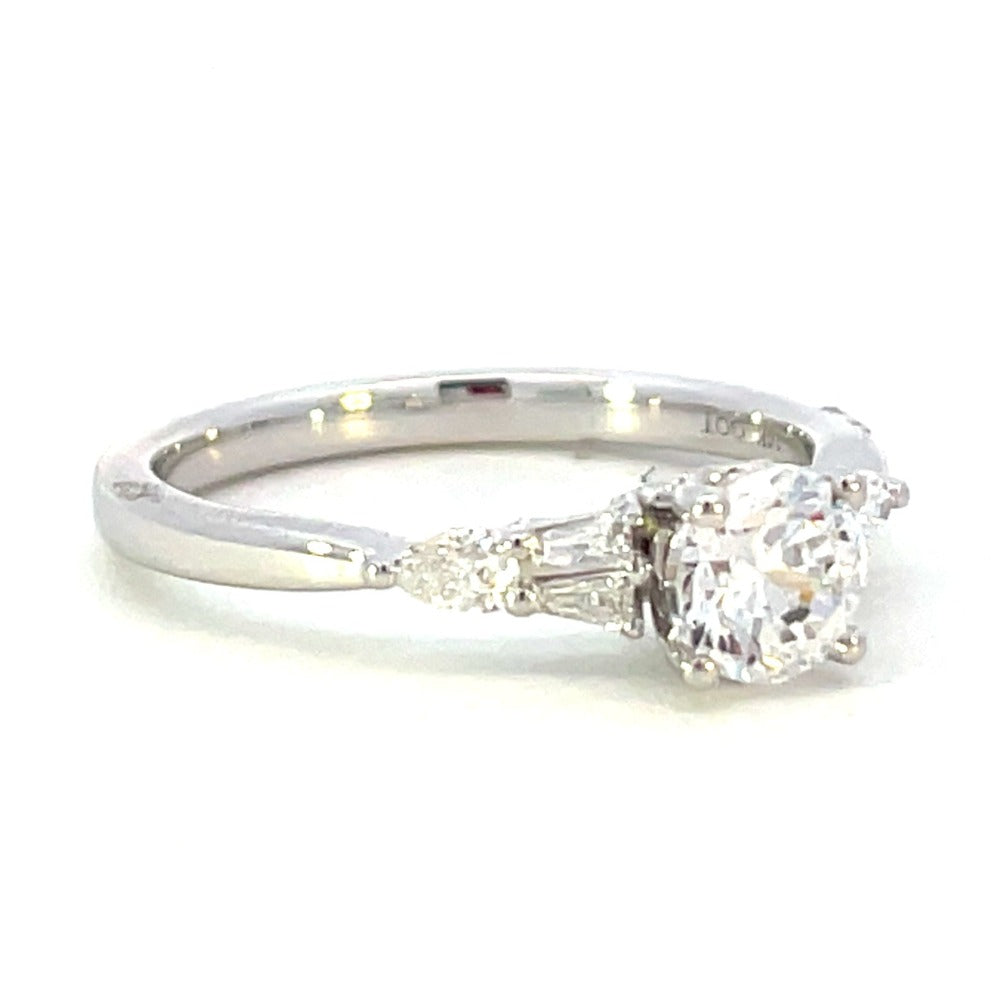 Semi-Set 14KW SallyK Engagement Ring with Baguette and Pear Shaped Diamond Accents 1/5 CTW side 1