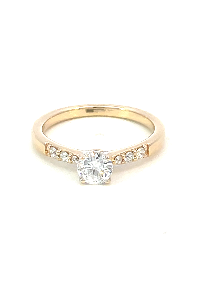 front view of 14ky SallyK Diamond Accented solitaire engagement ring.