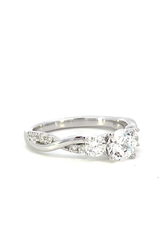 side view of semi-set SallyK diamond engagement ring.