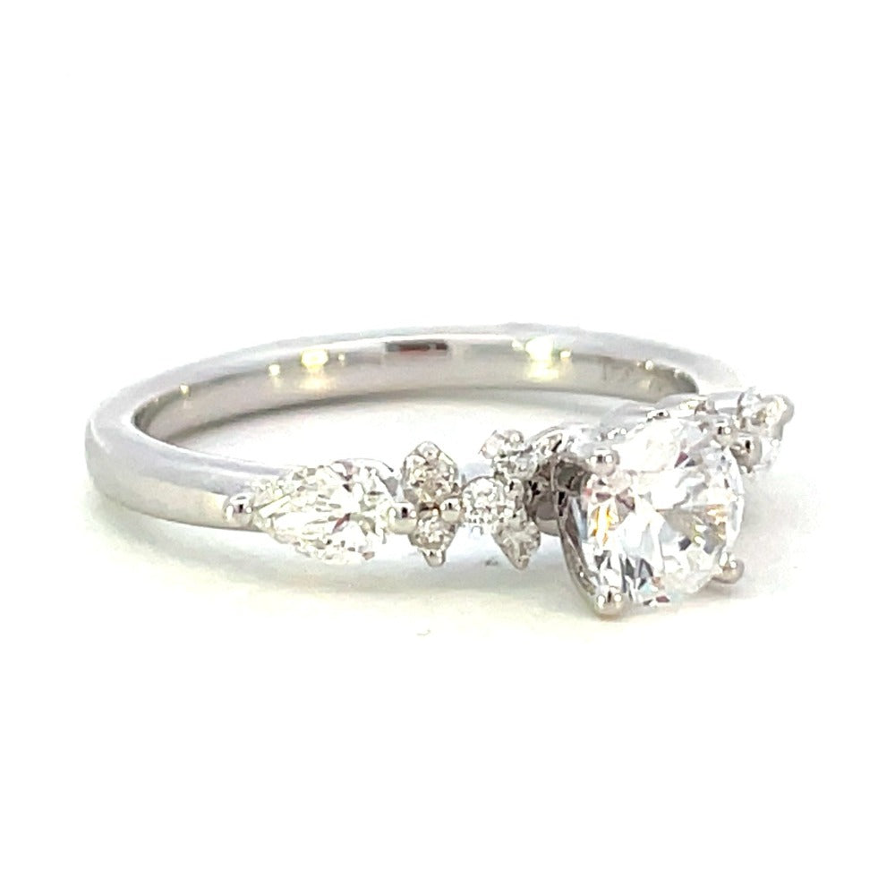 Semi-Set 14KW SallyK Diamond Engagement Ring with Round and Pear Accents 1/3 CTW