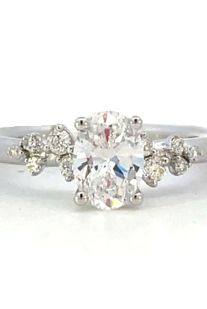 Semi-Set 14KW SallyK Diamond Engagement Ring with Side Accents 1/8 CTW