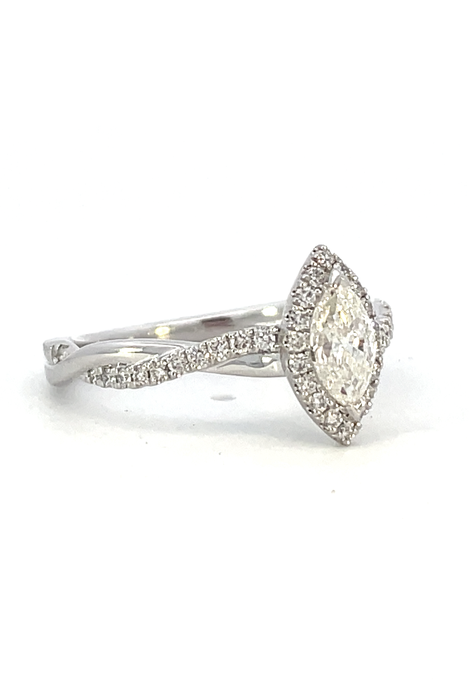 14KW Criss Cross Marquise Diamond Engagement Ring with Halo .75 CTW side 2