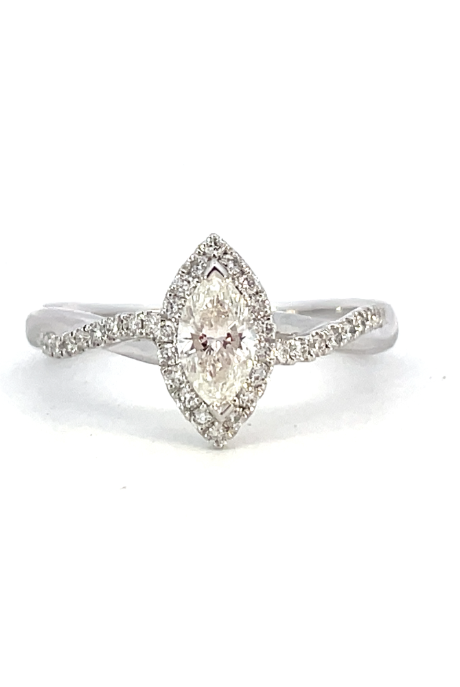 14KW Criss Cross Marquise Diamond Engagement Ring with Halo .75 CTW