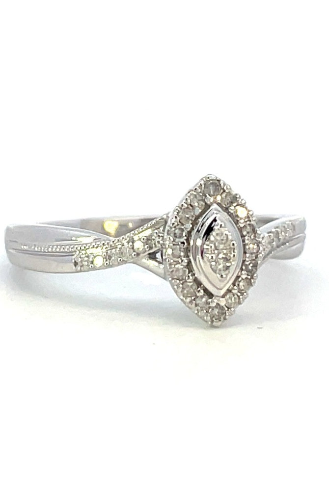 10KW Diamond Marquise Shaped Engagement Ring with Halo 1/6 CTW side 1