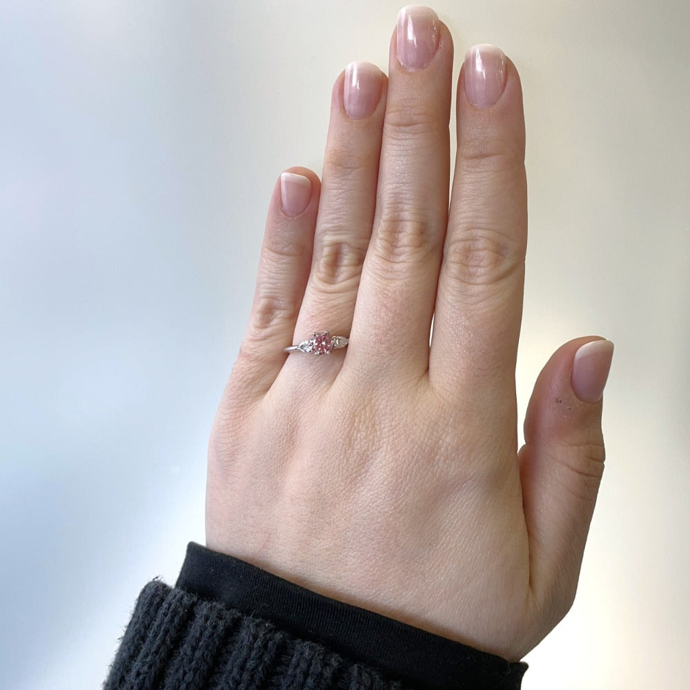 14kw treated pink diamond engagement ring on model