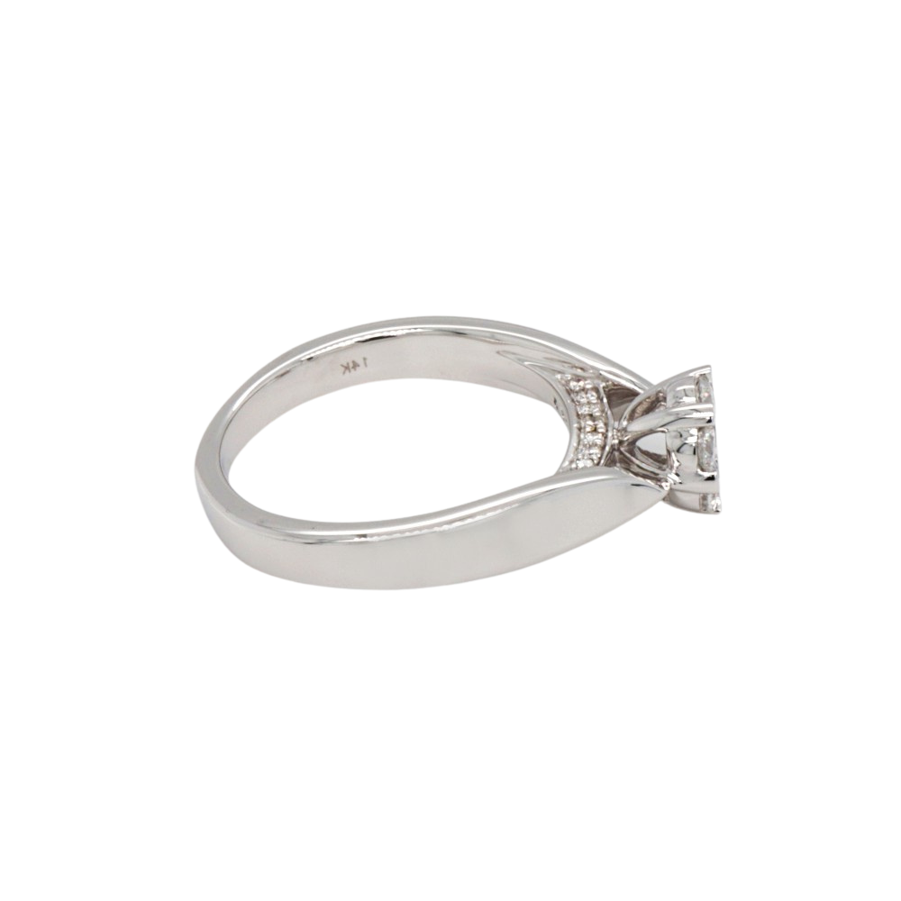 14K White Gold Round Diamond Cluster Center Engagement Ring Side 2