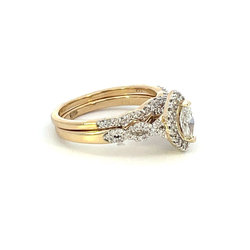 14K Yellow Gold Curved Diamond Wedding Band with engagement ring