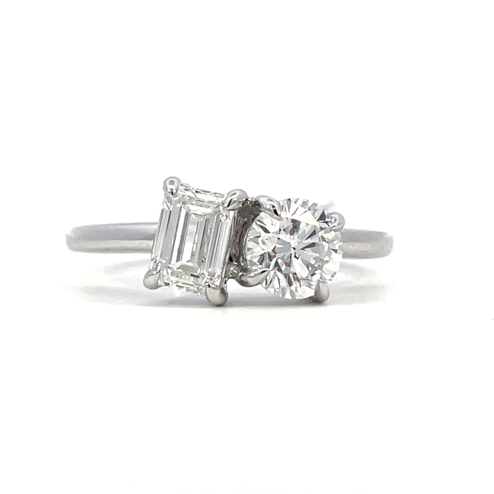 front view of 14kw two-stone lab grown diamond engagement ring