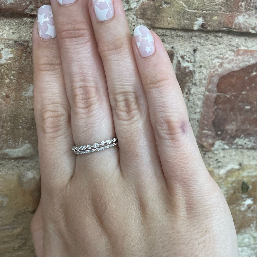 SallyK 14KW Double Row Diamond Ring_130-01279 on model