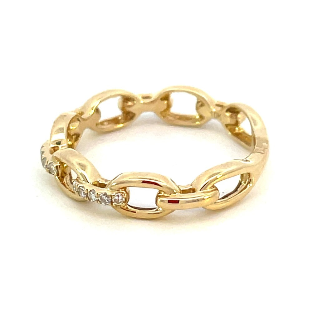 10K Gold and Diamond Chain Link Fashion Ring 1/10 CTW side 2