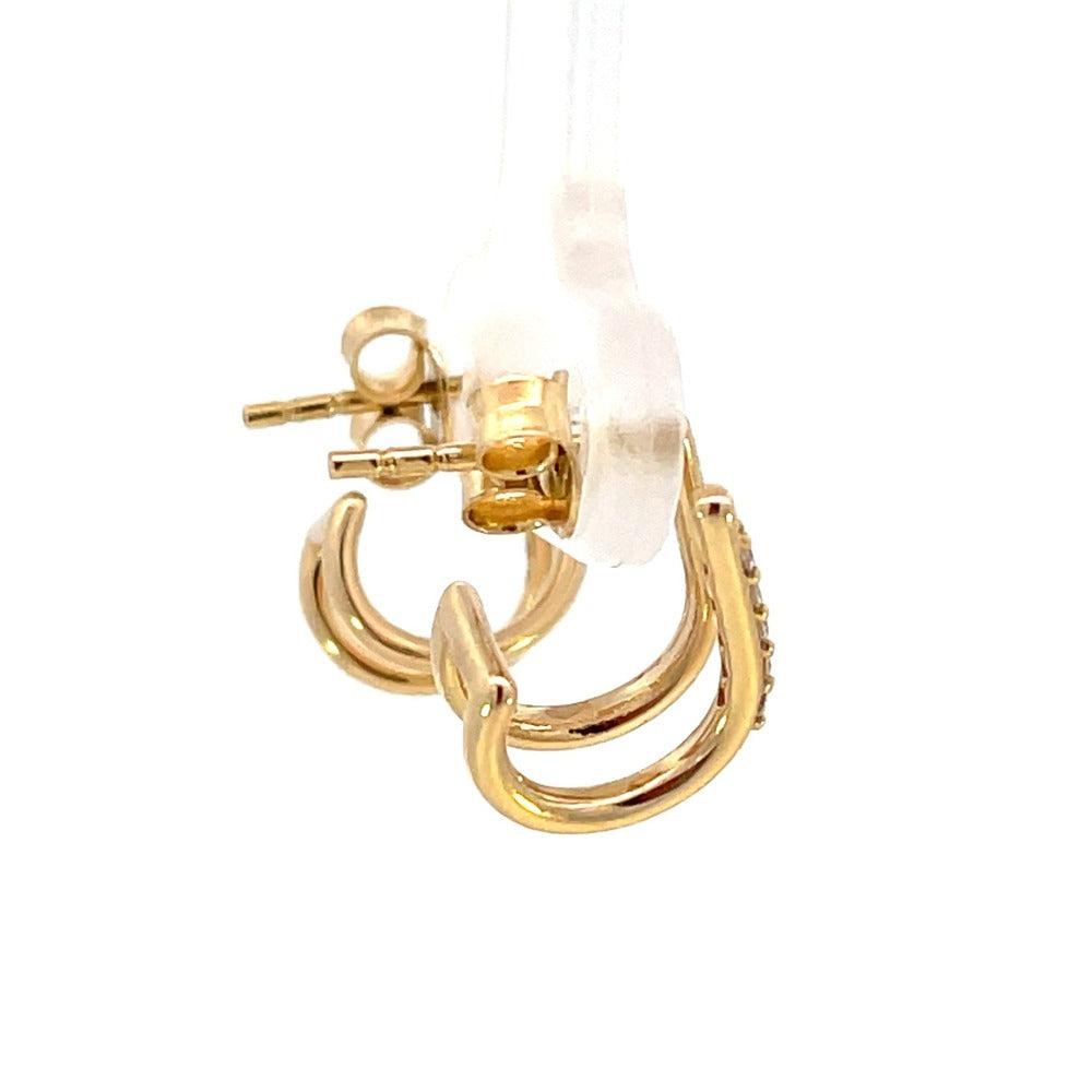 Gold and Diamond Open Double "J" Huggie Hoop Earrings