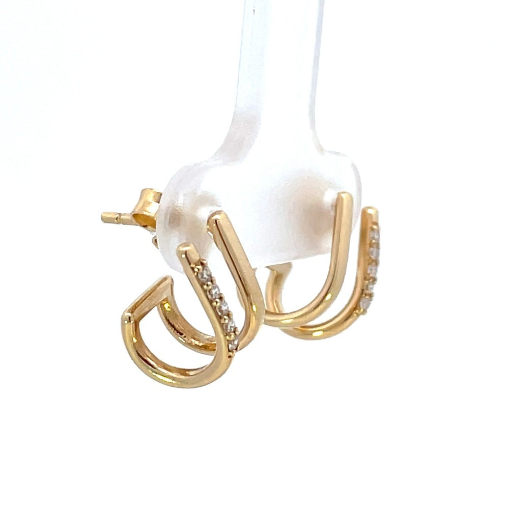 Gold and Diamond Open Double "J" Huggie Hoop Earrings