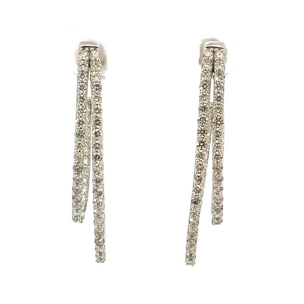 14K White Gold Diamond Oval Hoop Earrings 1.5CTW