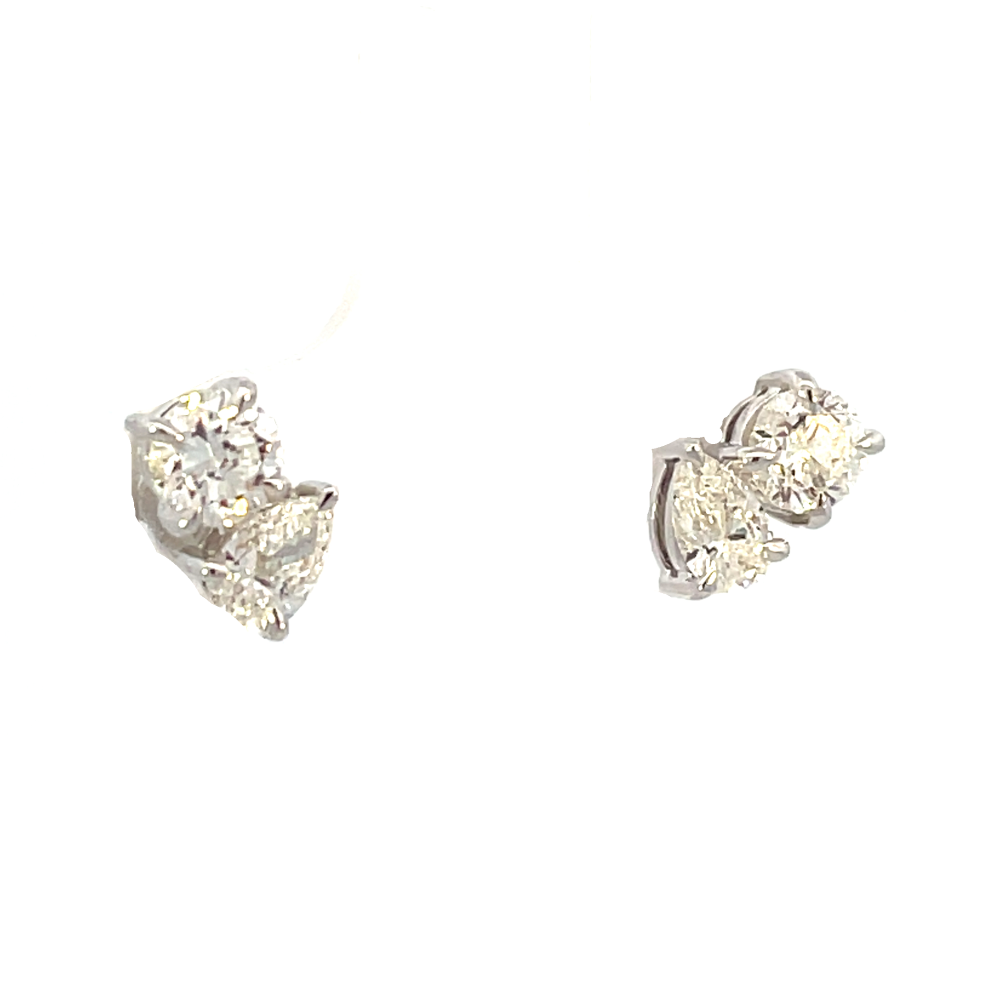 14KW Two Stone Lab Grown Pear and Round Diamond Earrings 1.06 CTW side 1