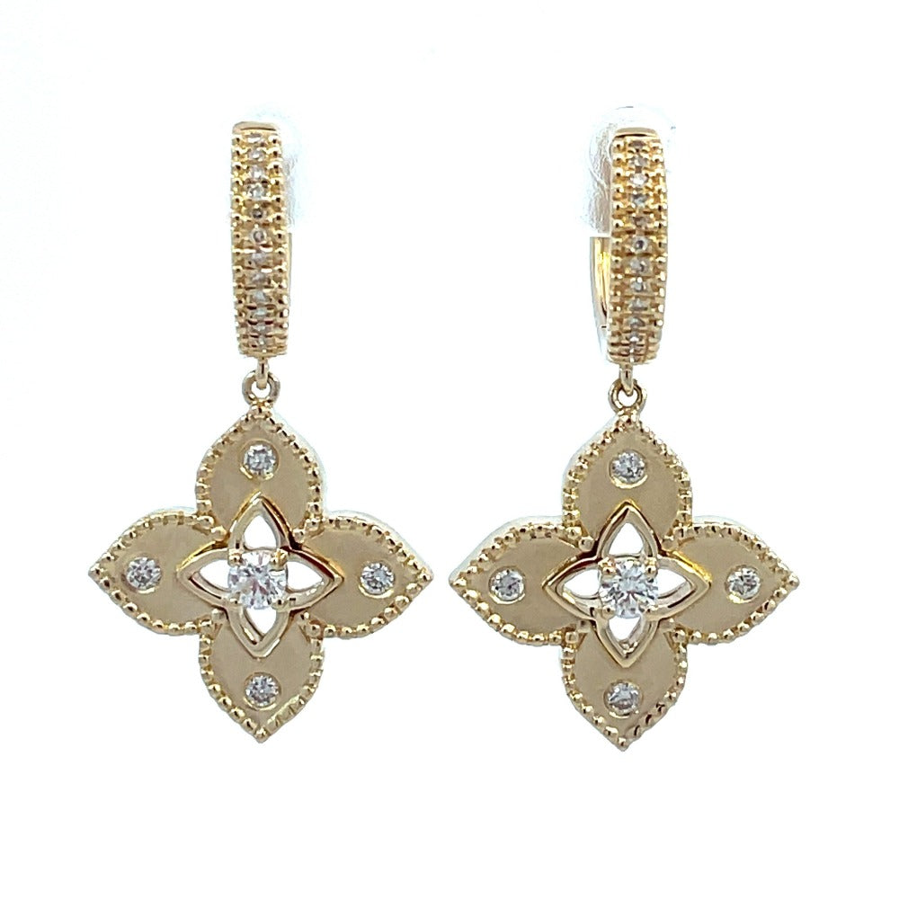 14KY Floral Inspired Drop Earrings 1/3 CTW