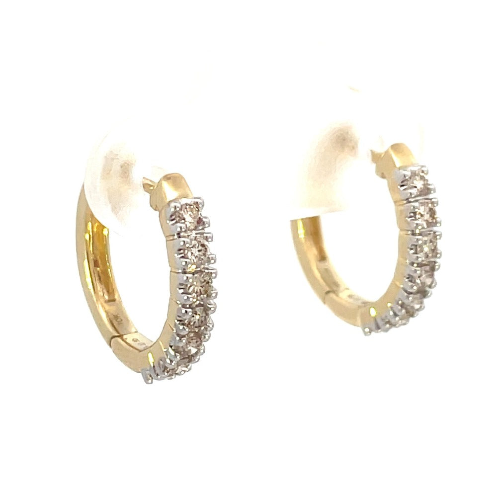 10K Yellow Gold Diamond Hoop Earrings 1/4 CTW angle 2