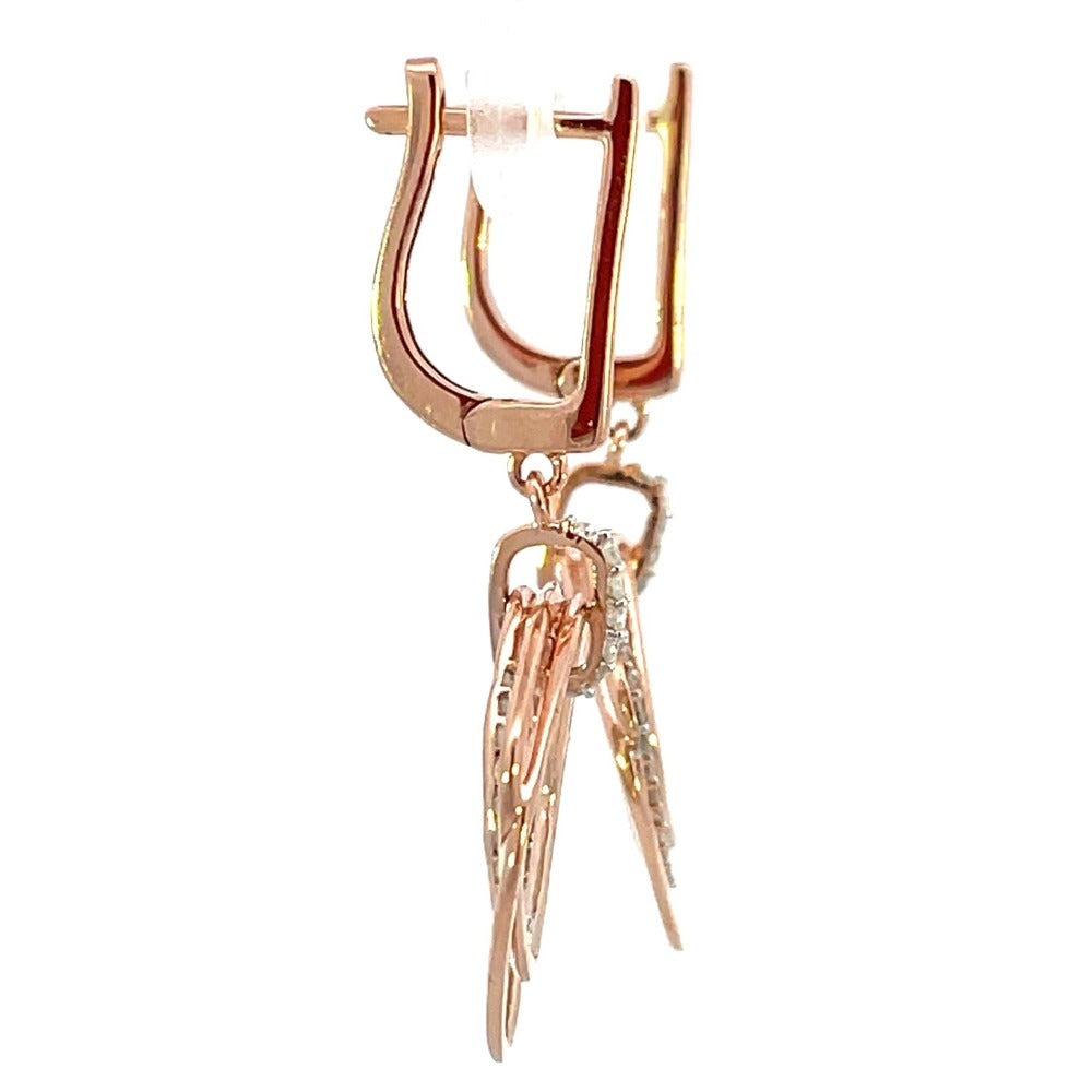 10K Rose Gold Diamond Dangle Fashion Earrings 1/3 CTW from side
