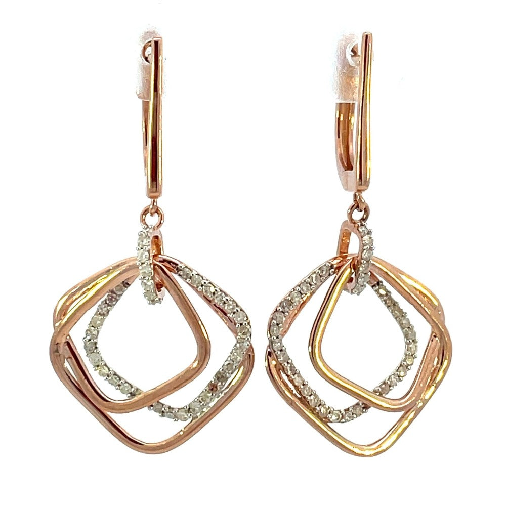 10K Rose Gold Diamond Dangle Fashion Earrings 1/3 CTW