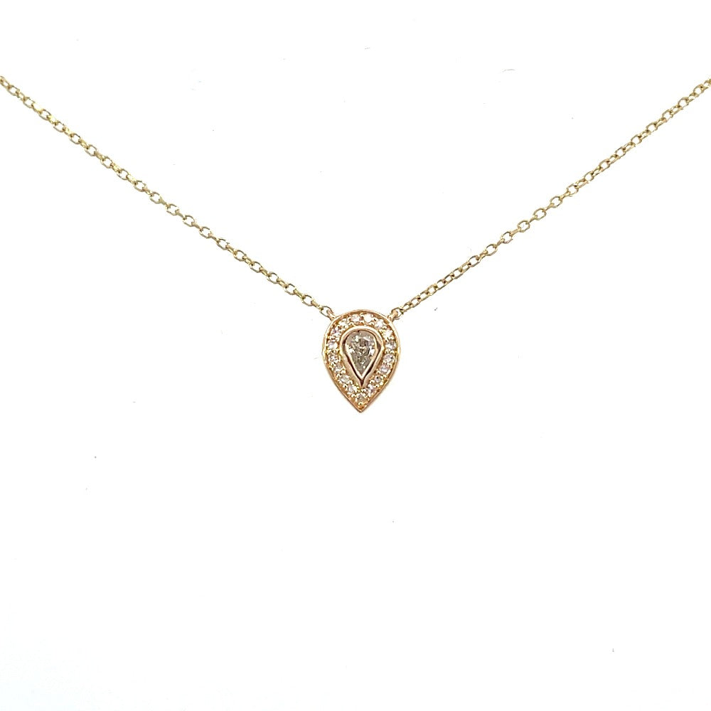 160-00976__SallyK 10KY Pear Center and Round Diamond Halo Pendant 1/6CTW