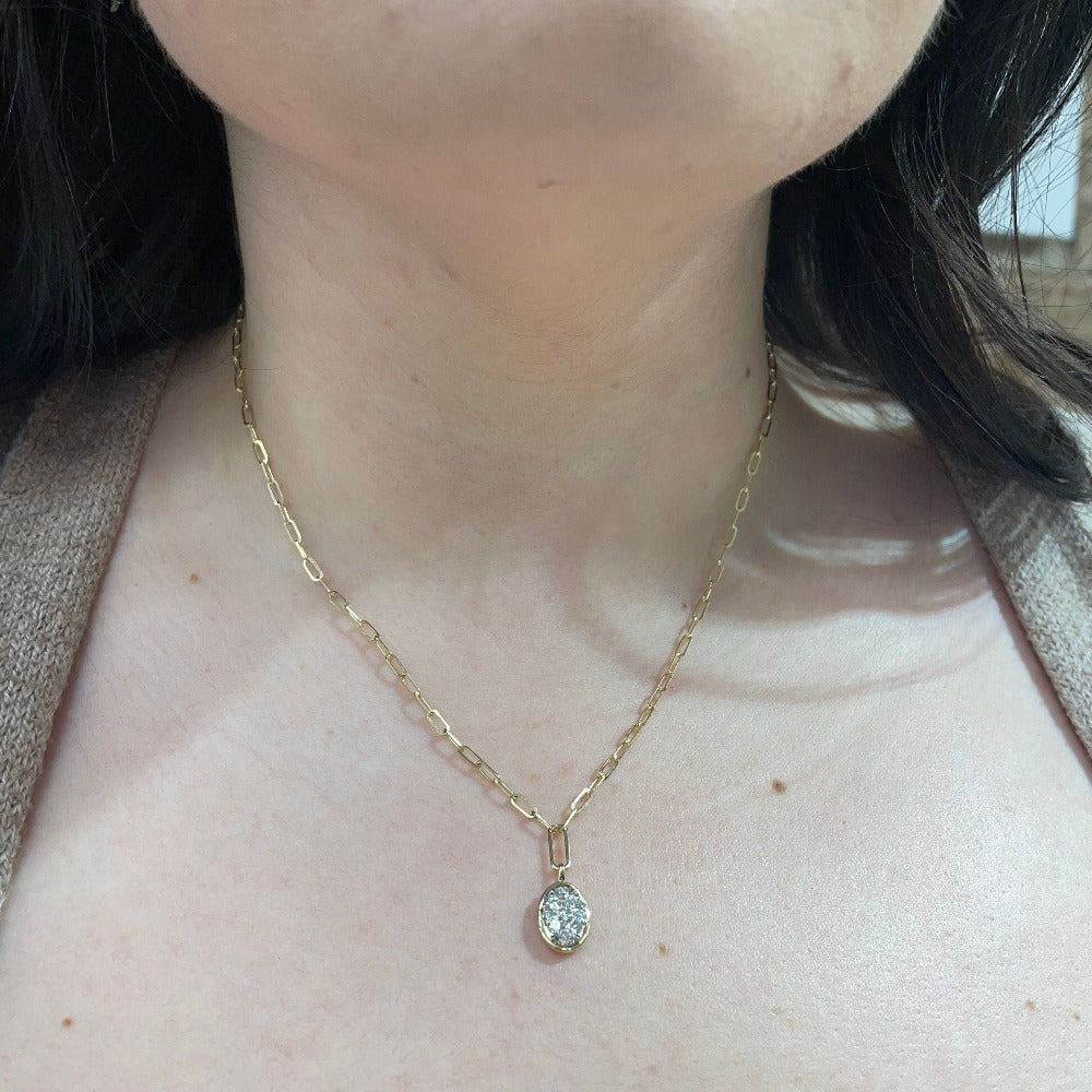 SallyK 14KY Paperclip Chain with Oval Diamond Cluster Pendant