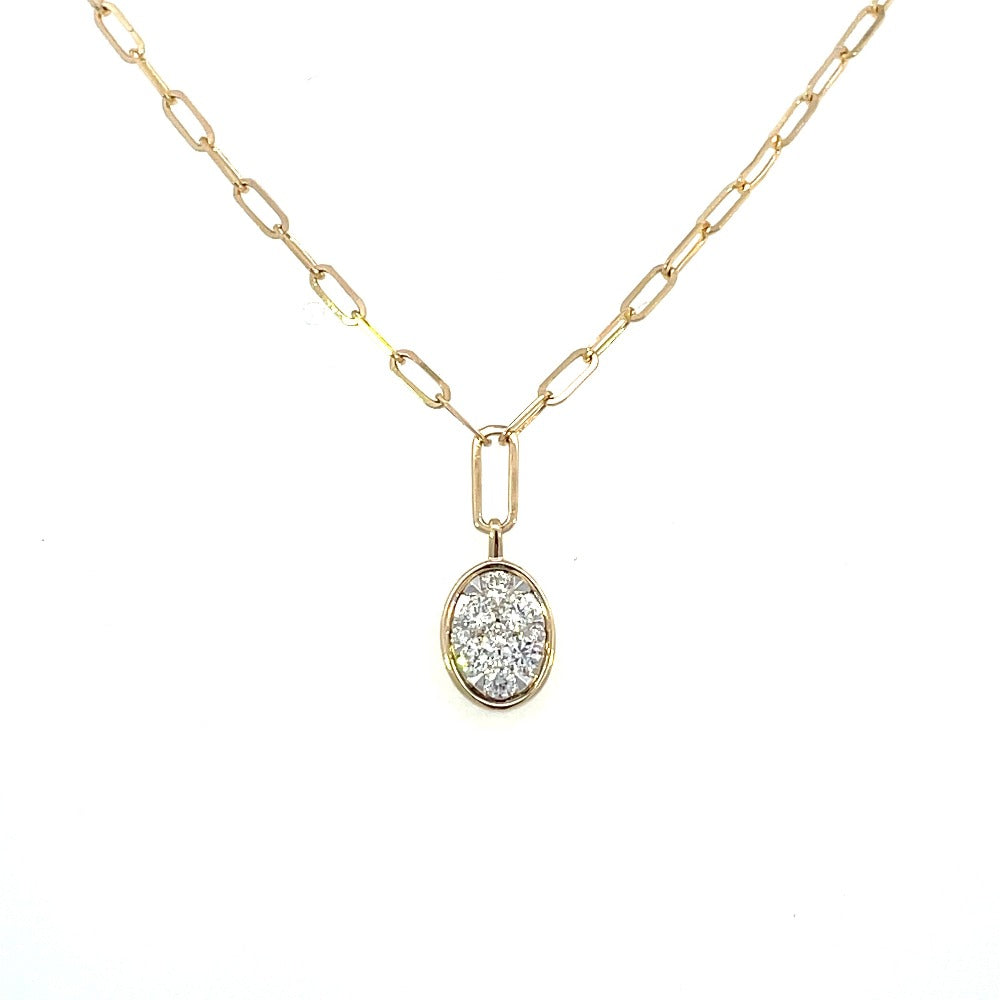 160-00977__SallyK 14KY Paperclip Chain with Oval Diamond Cluster Pendant