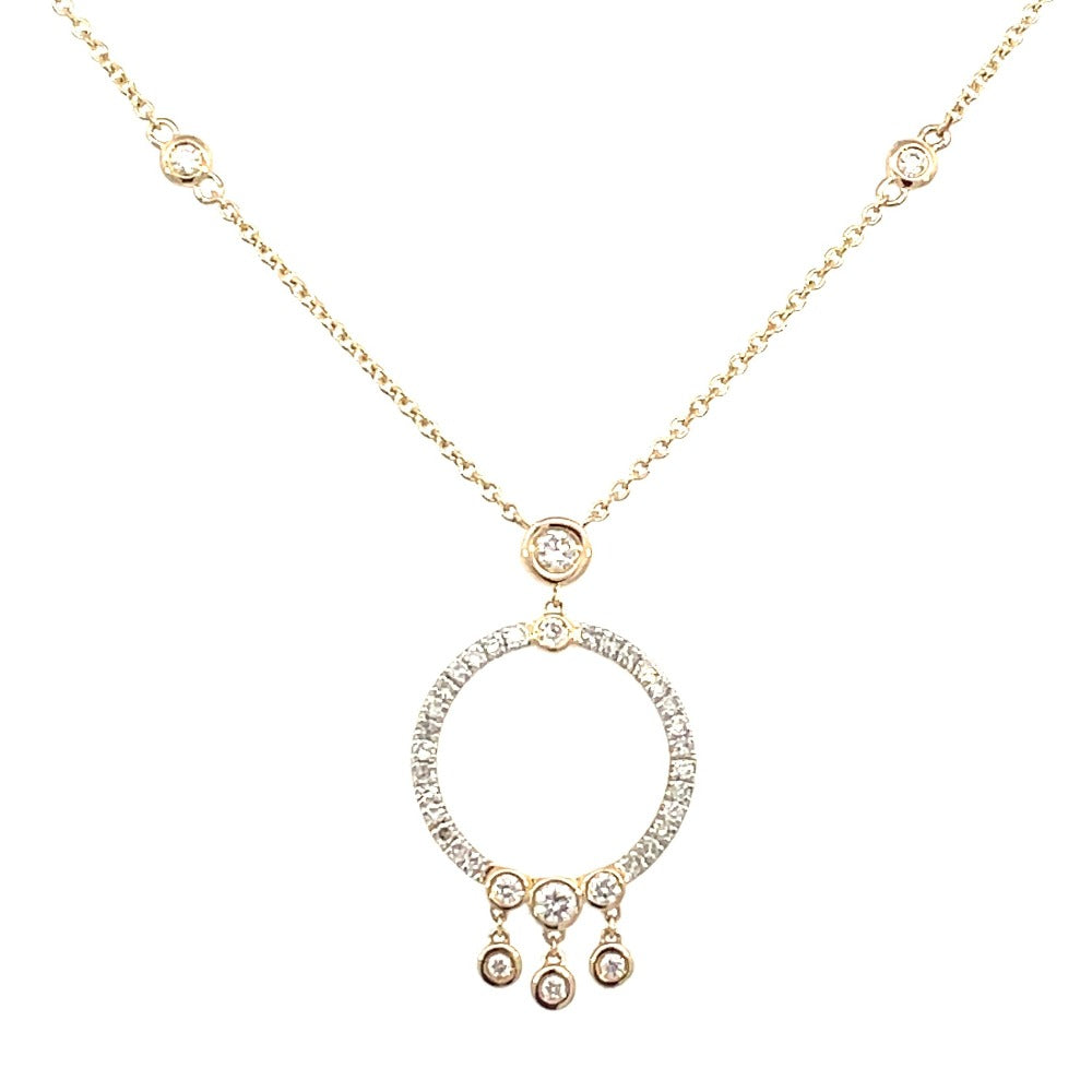 14KY Diamond Circle Pendant with Diamond Dangles .42 CTW