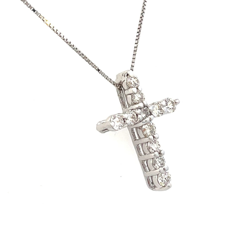 14K White Gold Diamond Cross Pendant from the side .58ctw