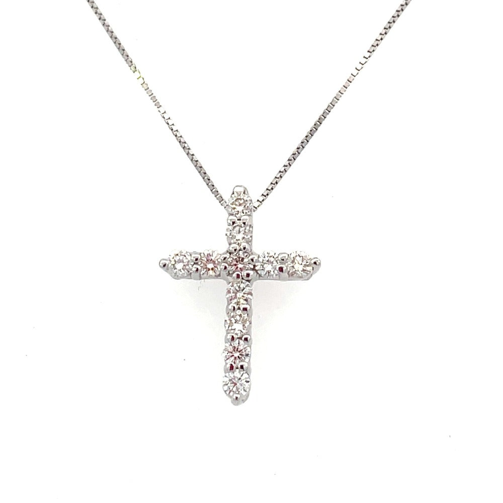 14K White Gold Diamond Cross Pendant .58 CTW