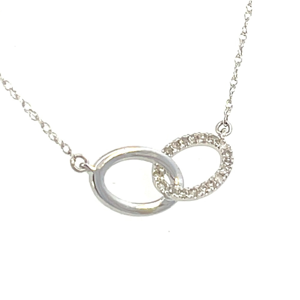 14K White Gold Double Oval Connected Circle Diamond Pendant angle 2